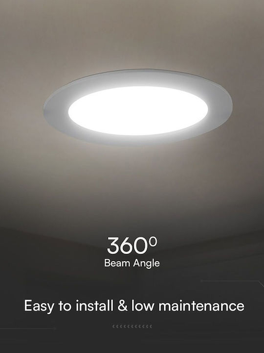 V-TAC Round Recessed LED Panel 24W with Cool White Light 6500K 29.4cm