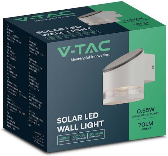 V-TAC Επιτοίχιο Ηλιακό Φωτιστικό 1W με Θερμό Λευκό Φως 3000K IP44 12.15x9x12.1εκ.