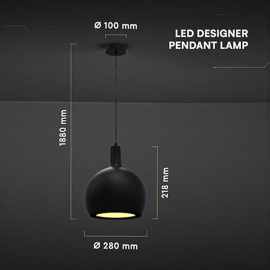 V-TAC Black Bell Ceiling Light with E27 Socket 28x28x188cm