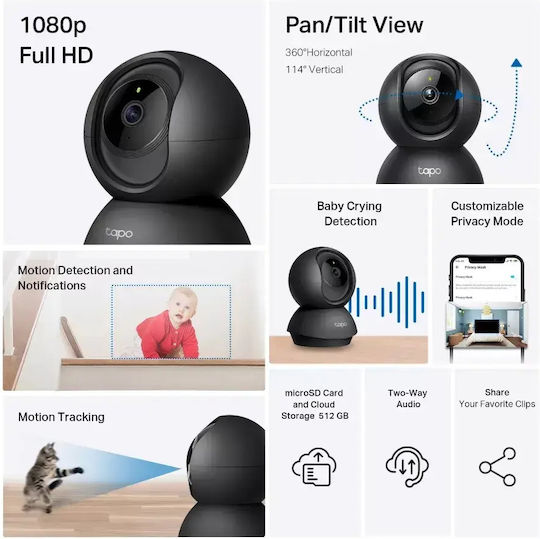 TP-LINK TAPO C201 v5 IP Κάμερα Παρακολούθησης Wi-Fi Full HD 1080p με Αμφίδρομη Επικοινωνία