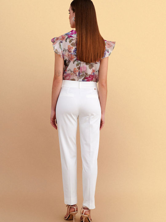 Pantaloni Dama Din Țesătură Albi