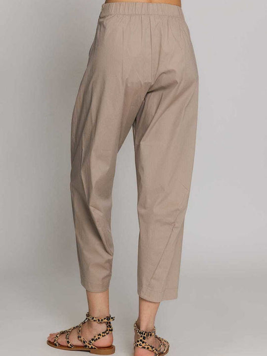 Moutaki Women's High Rise Fabric Trousers with Rubber Band Beige