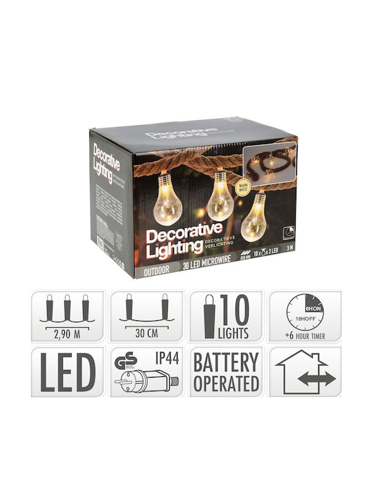 H&S Στεγανή Γιρλάντα Φωτισμού LED IP44 με 10 Λαμπάκια