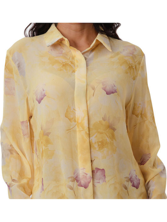 Langärmeliges Damenhemden Floral Floral shi-26-0058-(gelb)