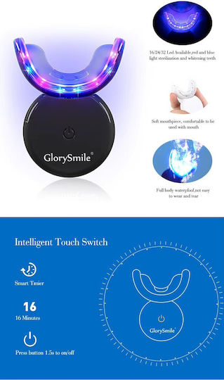 Glorysmile Kit Albire Dinti Fără Peroxid 3x 4ml Gel Lampă Led 16 Usb Reîncărcabilă Portabilă Neagră