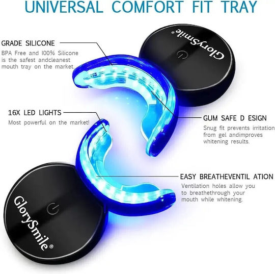 Glorysmile Kit Albire Dinti Fără Peroxid 3x 4ml Gel Lampă Led 16 Usb Reîncărcabilă Portabilă Neagră