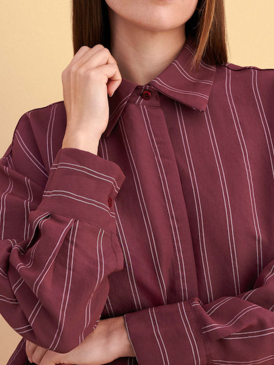 Long Sleeve Women's Shirt Red Striped
