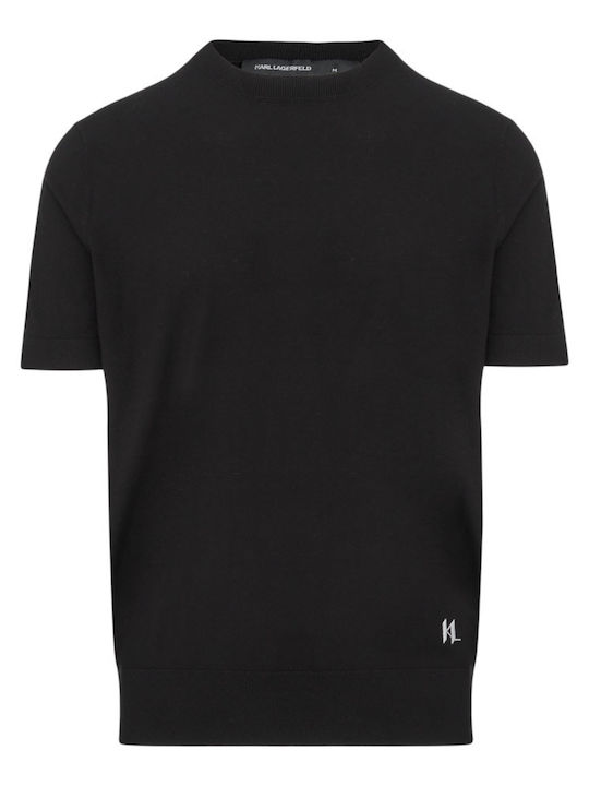 Pulover Cu Guler Rotund Tricou Cu Mânecă Scurtă Negru