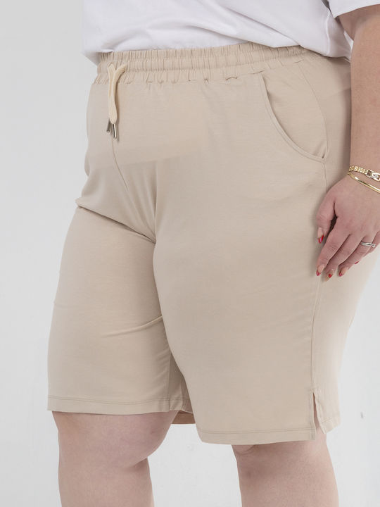 Damen Stoff Capri Hosen mit Gummiband in Creme