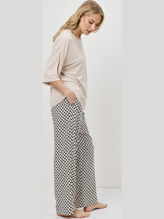 Aruelle Καλοκαιρινό Γυναικείο Σετ Πιτζάμας Beige Black Geometric Aruelle Καλοκαιρινό Γυναικείο Σετ Πιτζάμας Beige Black Geometric