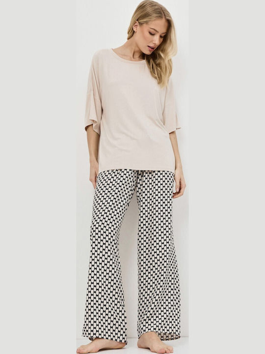 Aruelle Καλοκαιρινό Γυναικείο Σετ Πιτζάμας Beige Black Geometric