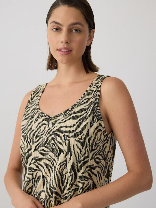 Minerva Summer Cotton Women's Nightgown Beige Zebra