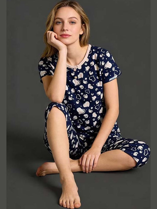 Goodnight Summer Women's Cotton Pyjama Set Deep Blue