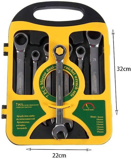 Yiwei Κλειδιά Γερμανοπολύγωνα Καστάνια 7τμχ Ratchet Wrench Combination Tools