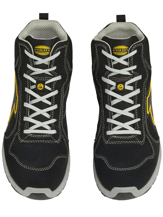 Utility Diadora A Box Mid Sicherheitstiefel Schwarz S3S mit ESD, FO, SR Zertifizierung