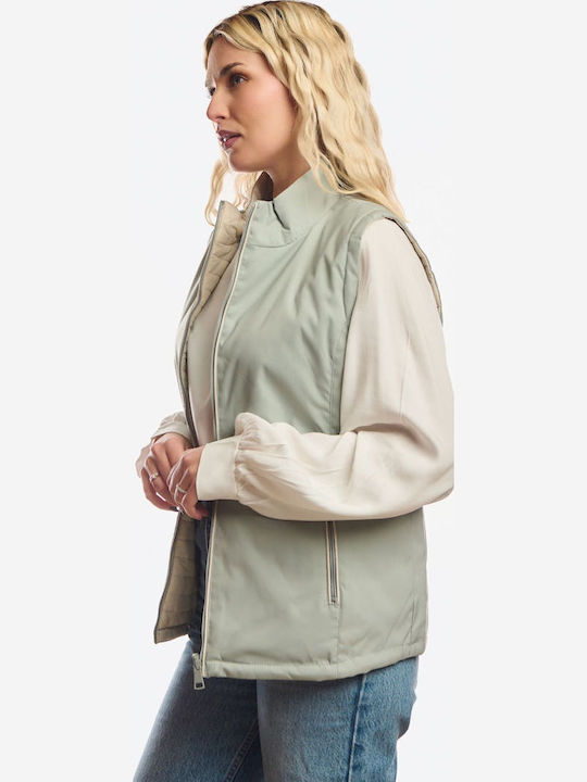 Long Women's Sleeveless Jacket for Winter Green