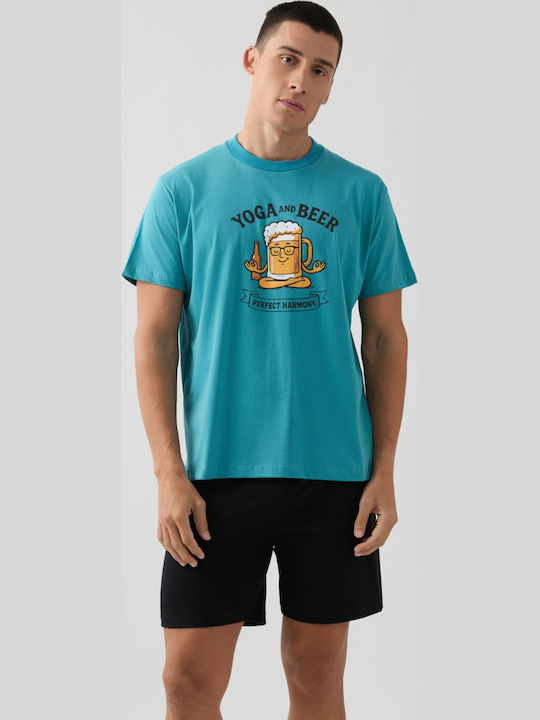 Minerva Beer Sommer Herrenpyjama Baumwollene Petrol