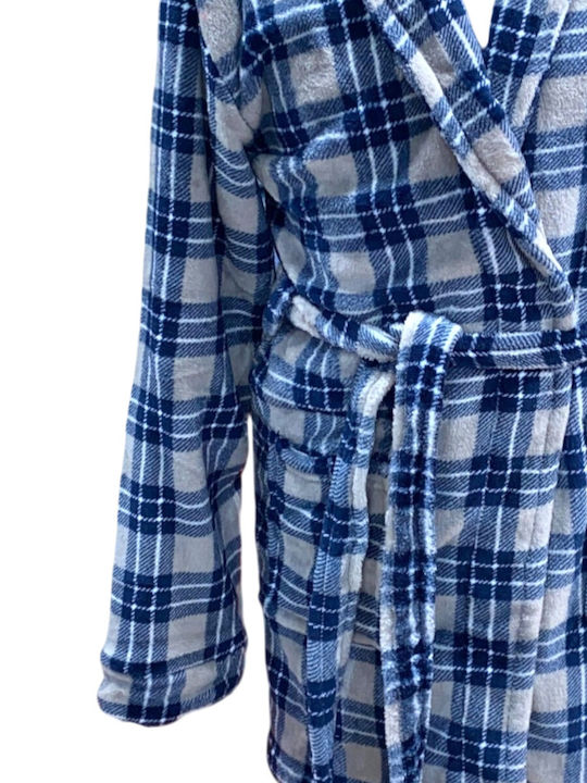 Lanotte Winter Checked Men's Robe Blue Grey Checked 3A_25_26-555