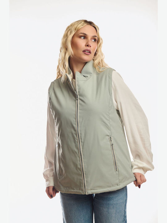 Long Women's Sleeveless Jacket for Winter Green