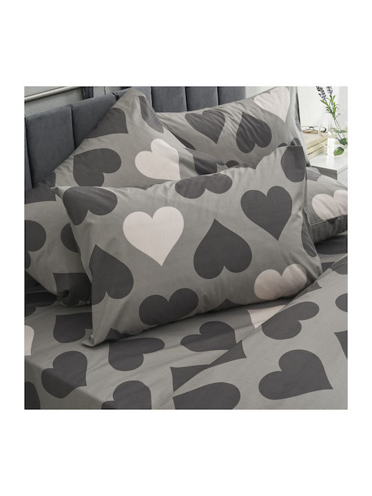 Charalambidis Textiles Love Σετ Σεντόνια Υπέρδιπλα 220x260εκ. Γκρι (4τμχ)