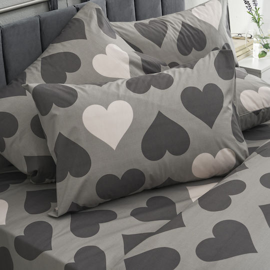 Charalambidis Textiles Love Σετ Σεντόνια Υπέρδιπλα 220x260εκ. Γκρι (4τμχ)