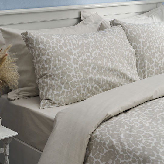 Charalambidis Textiles Leopar Σετ Σεντόνια Υπέρδιπλα 220x260εκ. Μπεζ (4τμχ)
