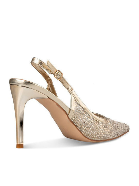 Heels with Stiletto Heel and Strap Gold