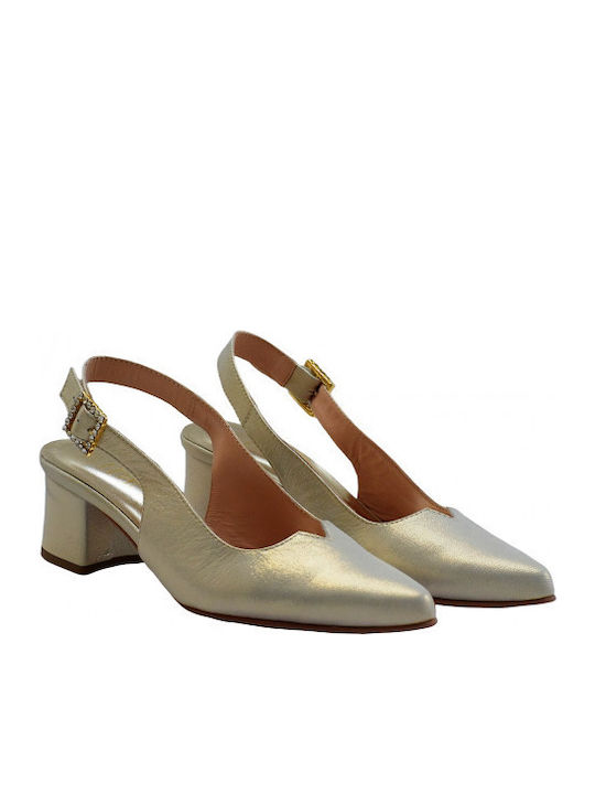 Leder Pumps mit Riemen & Niedrigem Absatz Goldene
