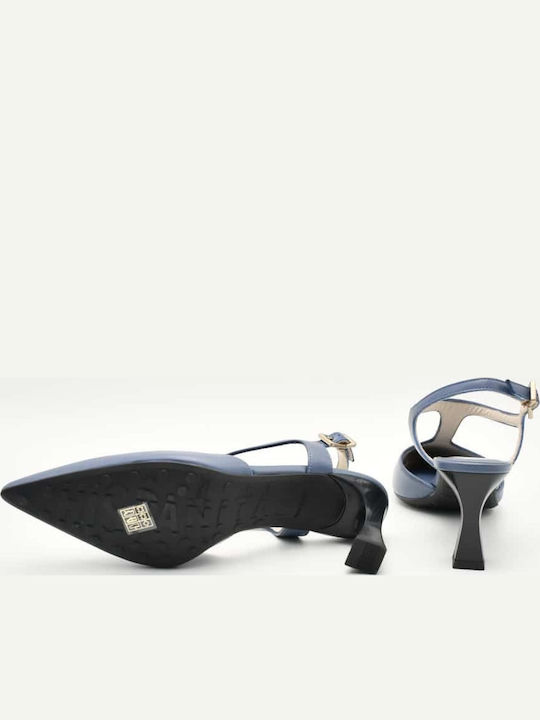 Leather Heels with Strap Blue