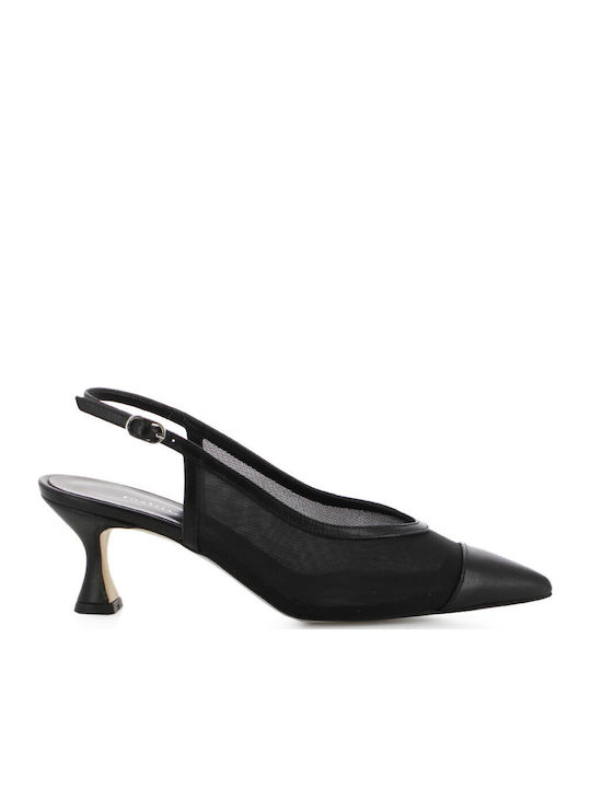 Leder Pumps mit Mittelhohem Absatz Schwarz