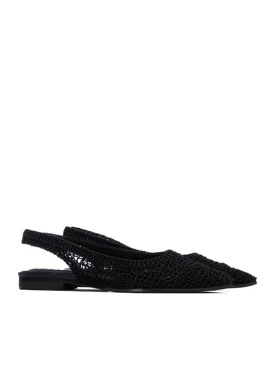 Γυναικείες Μπαλαρίνες Slingback με Λουράκι σε Μαύρο Χρώμα