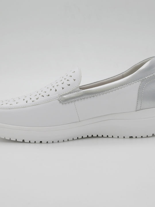Δερμάτινα Γυναικεία Loafers σε Λευκό Χρώμα