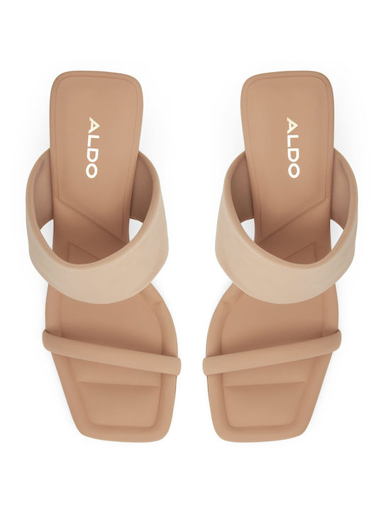 Damen Pantoletten mit Hoch Absatz in Beige Farbe