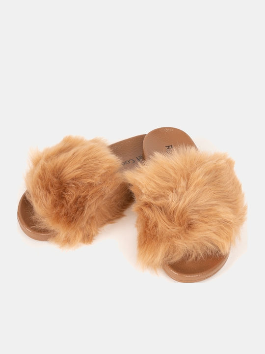 Winter Women's Slippers with Brown Fur