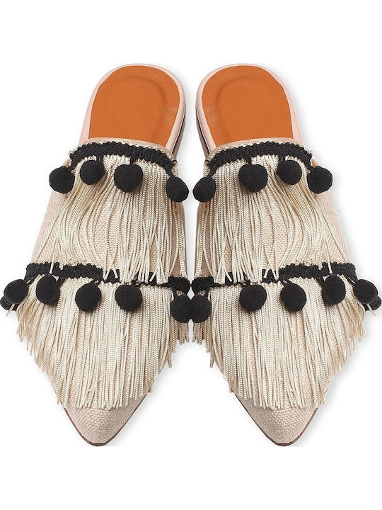 Mules With Heel In Beige Colour Emma