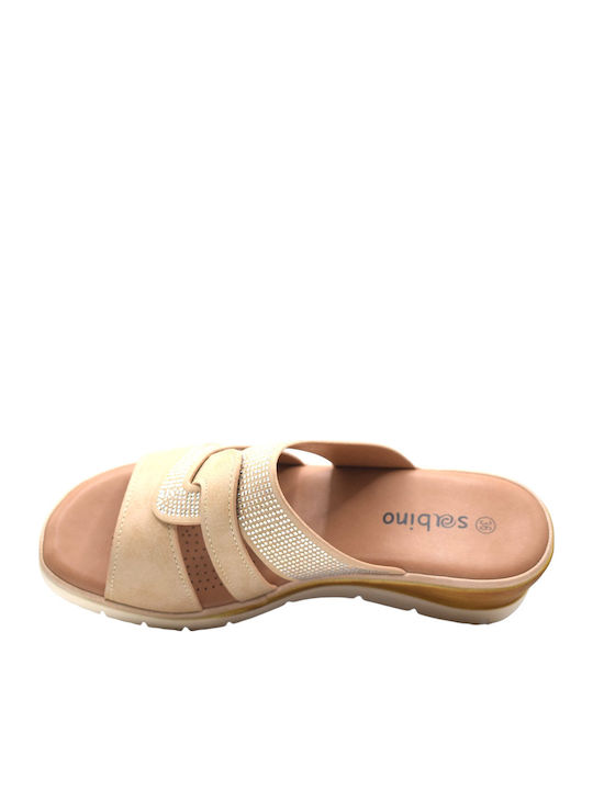 Anatomische Damenplattformen in Stil Pantoffeln Beige