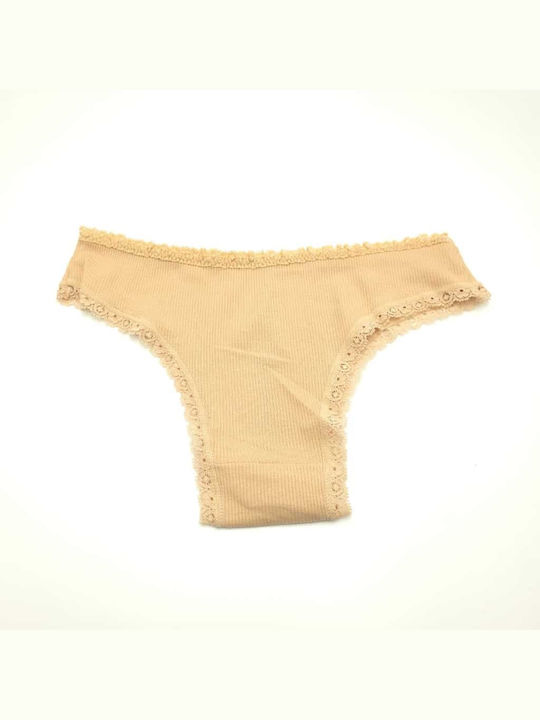 Damen-Slip Brasil Beigen Spitze