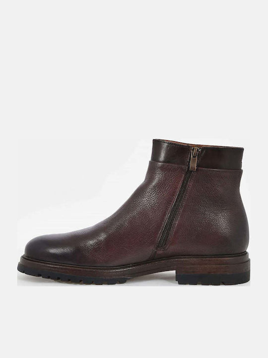 Leather Brown Men's Boots with Zipper