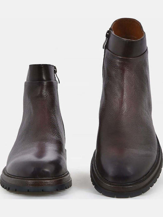Leather Brown Men's Boots with Zipper