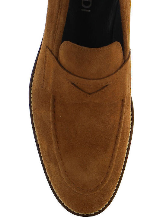 Leather Men's Moccasins In Tabac Brown Colour
