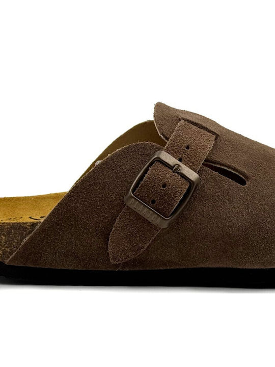 Leather Winter Men's Slippers Brown