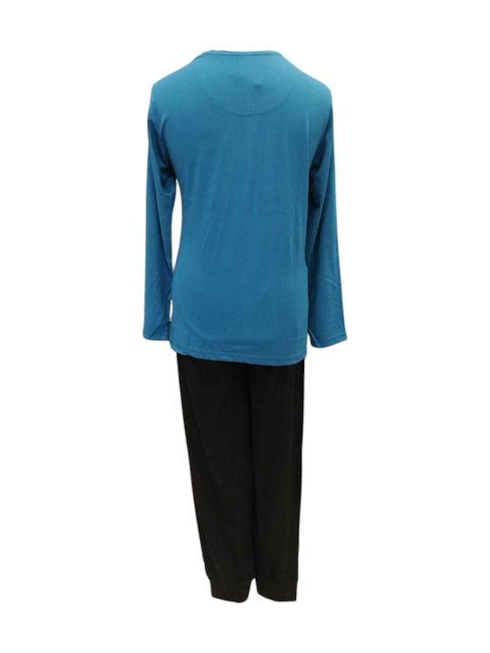 Lanotte Winter Men's Cotton Pyjamas Petrol-Black