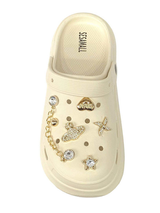 Ansin Ansin Damen Holzschuhe Beige
