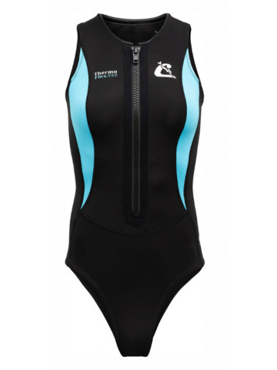 Activewear Swimsuit with Zipper Black / Aquamarine