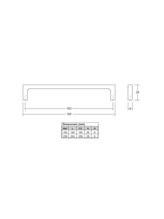 Viefe Mâner Pentru Mobilier Din Metal Cromat Cu Centrele Găurilor 256mm 0487256Z01