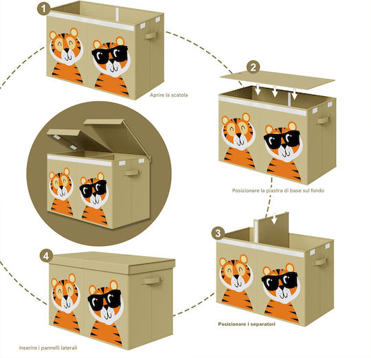 Bakaji Children's Storage Box Foldable Cardboard Beige 62.5x31.5x40cm