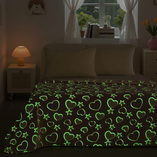 Fleece Hearts Fluorescent Kids Blanket Fluorescent 220x160cm