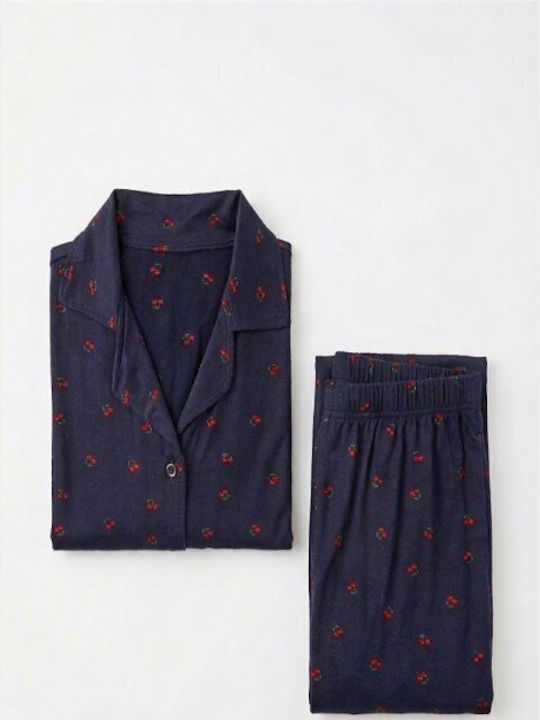 Soccus Winter Women's Cotton Pyjama Set Dark Blue