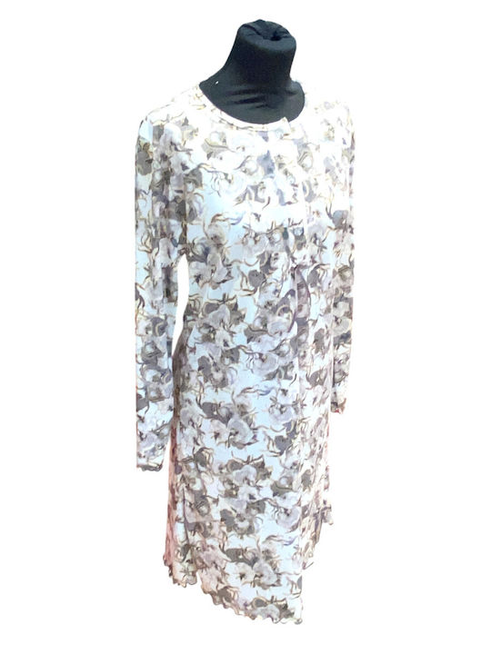 Nina Club Winter Women's Nightgown Gray Floral