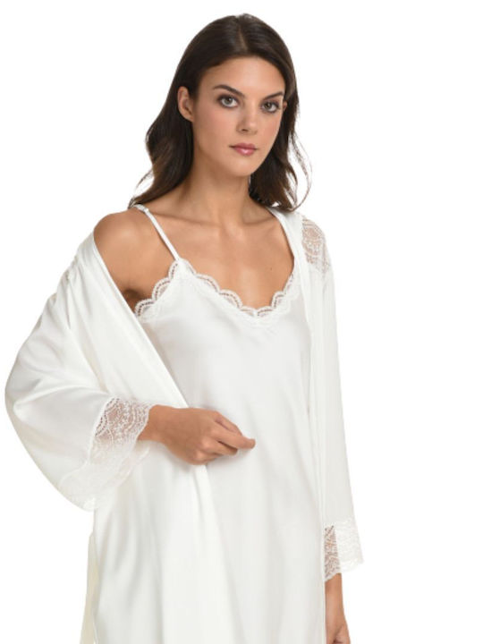 Primavera Summer Women's Robe with Nightgown Ivory